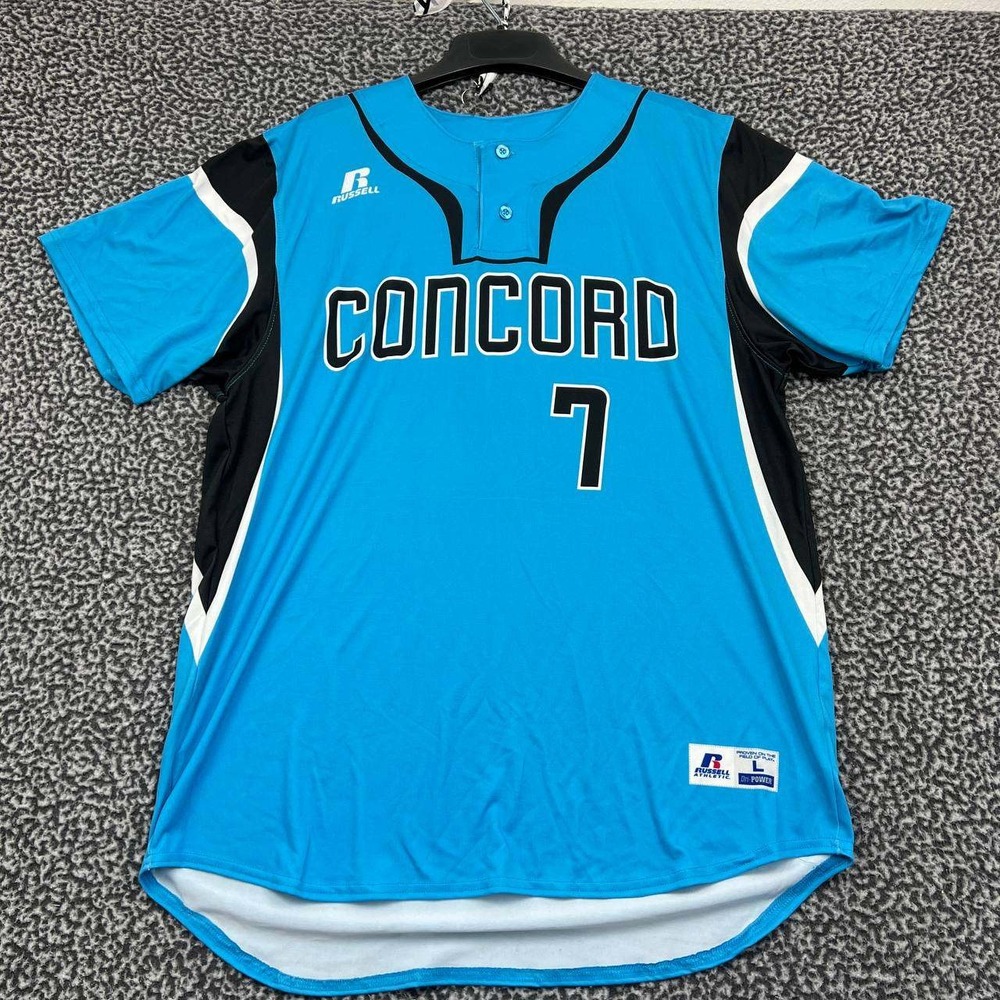 Concord‎ #7 Jersey Shirt Men Large Blue Russell Athletic Short Sleeve New L